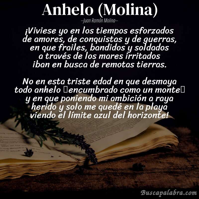 Poema Anhelo (Molina) de Juan Ramón Molina con fondo de libro