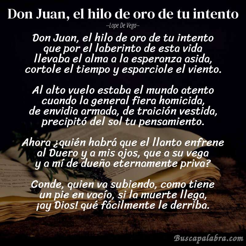 Poema Don Juan, el hilo de oro de tu intento de Lope de Vega con fondo de libro