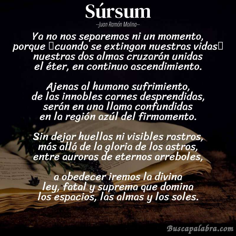Poema Súrsum de Juan Ramón Molina con fondo de libro
