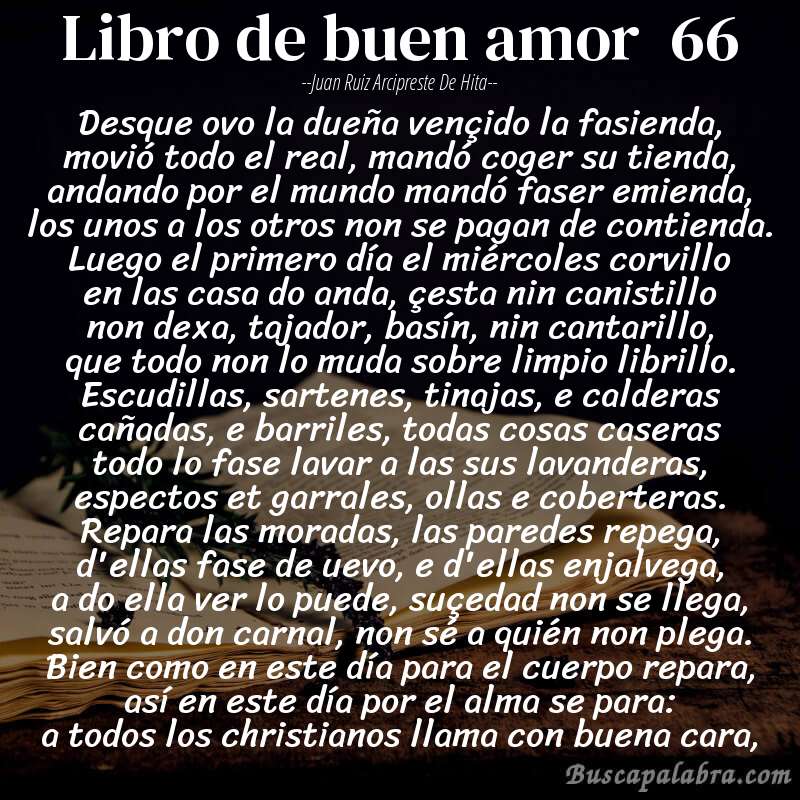 Poema libro de buen amor  66 de Juan Ruiz Arcipreste de Hita con fondo de libro