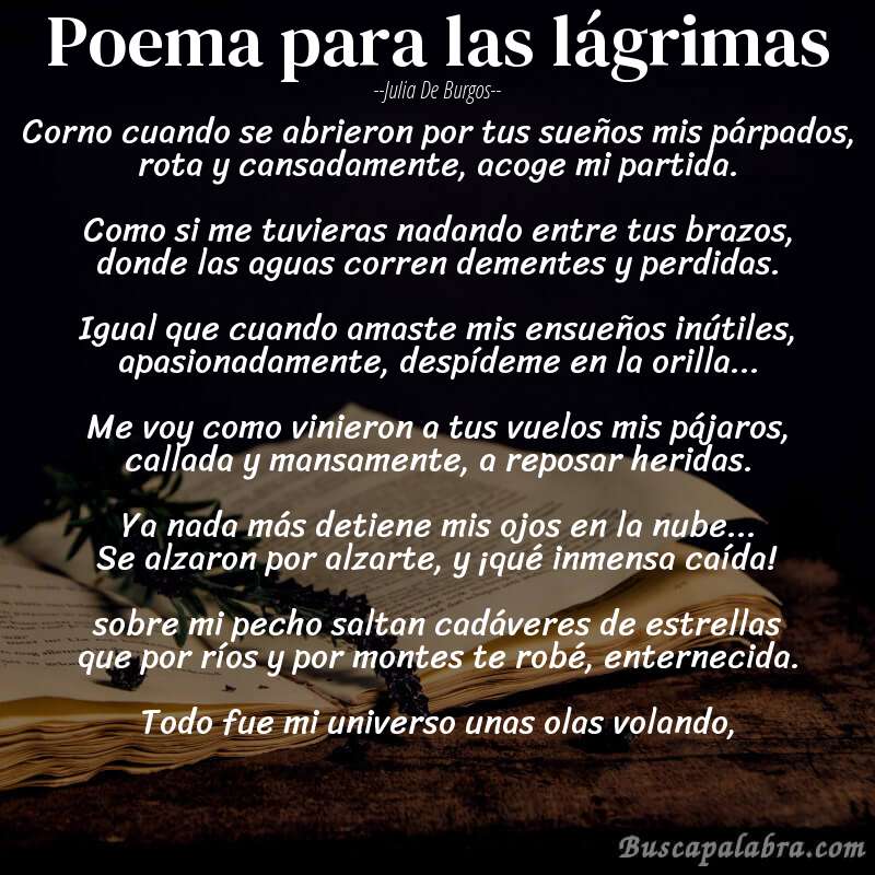 Poema poema para las lágrimas de Julia de Burgos con fondo de libro