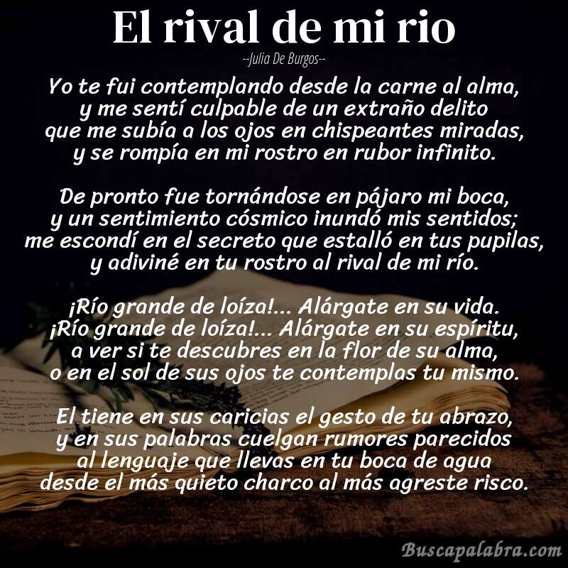 Poema el rival de mi rio de Julia de Burgos con fondo de libro