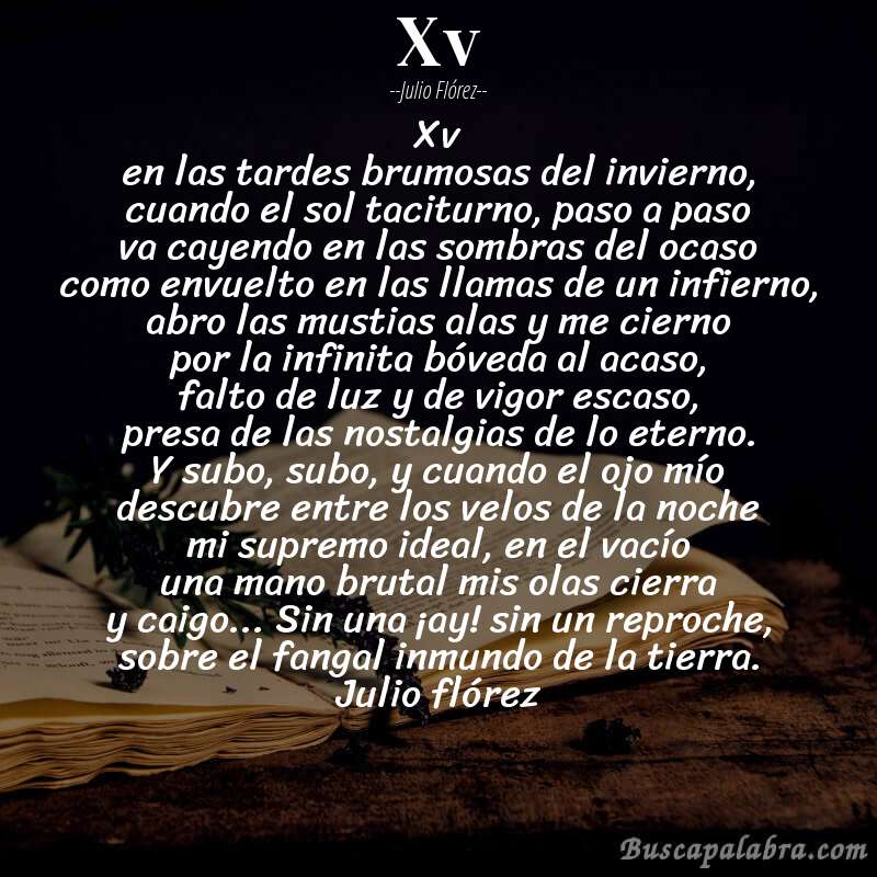 Poema xv de Julio Flórez con fondo de libro