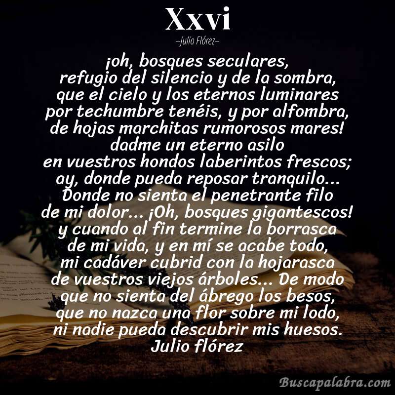 Poema xxvi de Julio Flórez con fondo de libro