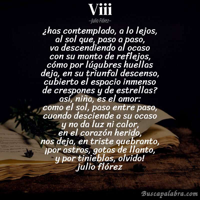 Poema viii de Julio Flórez con fondo de libro
