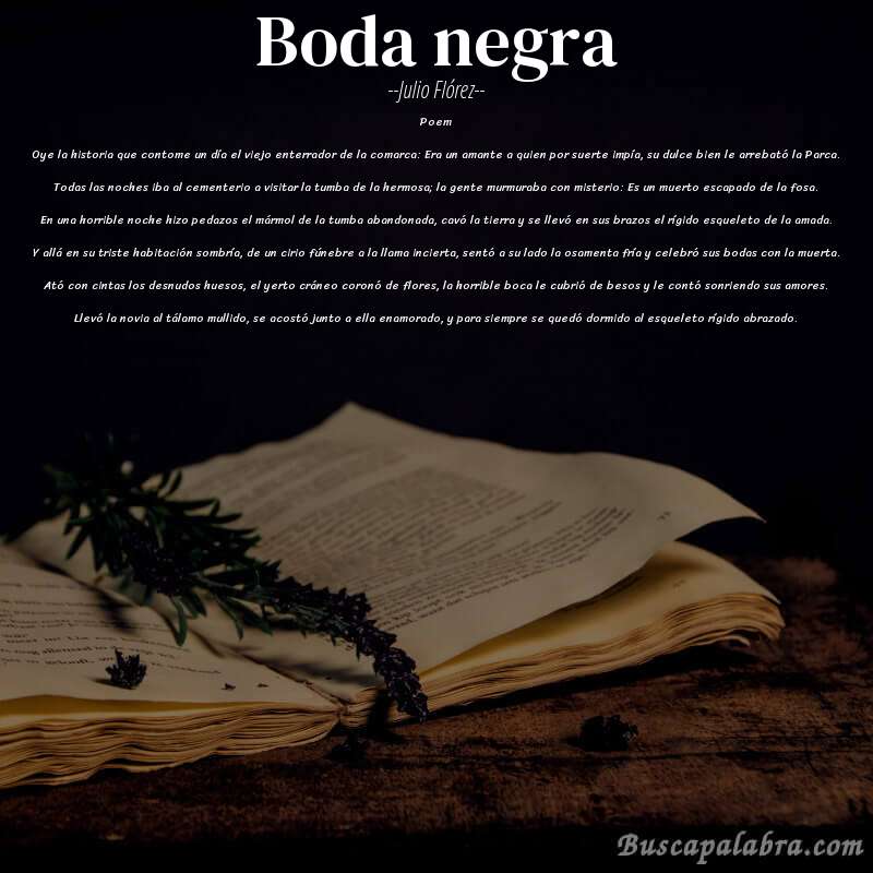 Poema Boda negra de Julio Flórez con fondo de libro