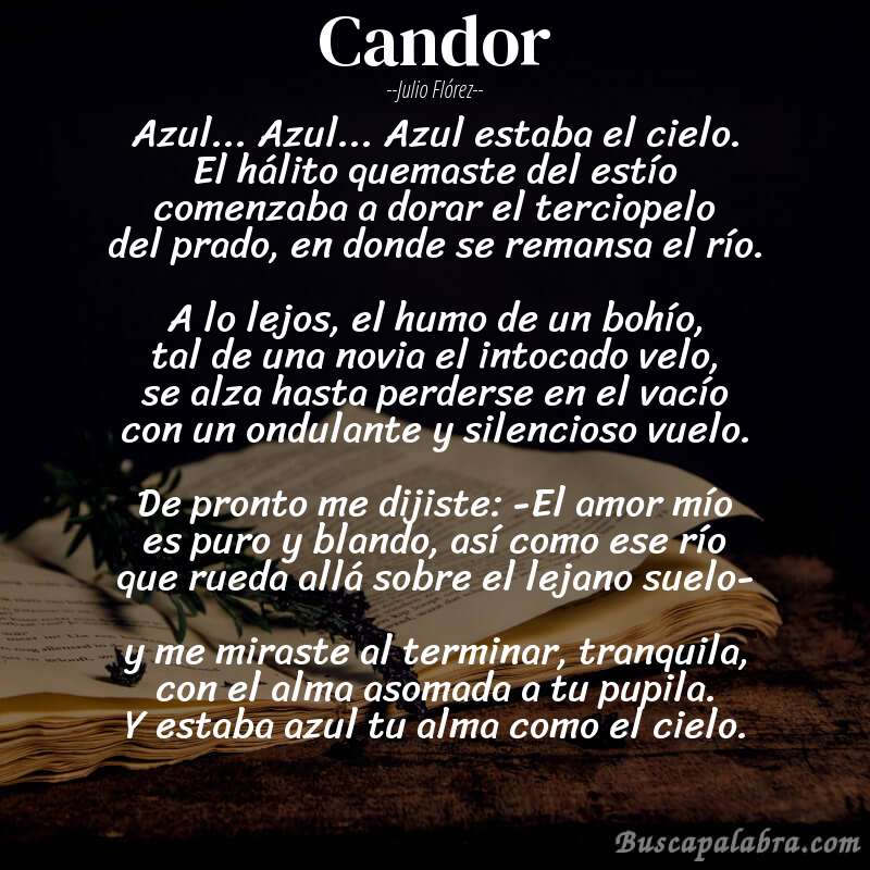 Poema Candor de Julio Flórez con fondo de libro