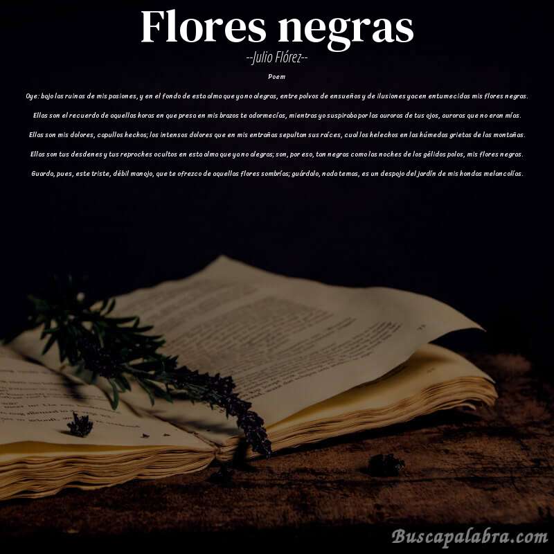Poema Flores negras de Julio Flórez con fondo de libro