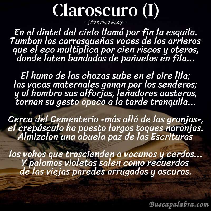 Poema Claroscuro (I) de Julio Herrera Reissig con fondo de libro