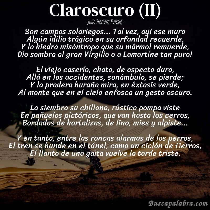 Poema Claroscuro (II) de Julio Herrera Reissig con fondo de libro