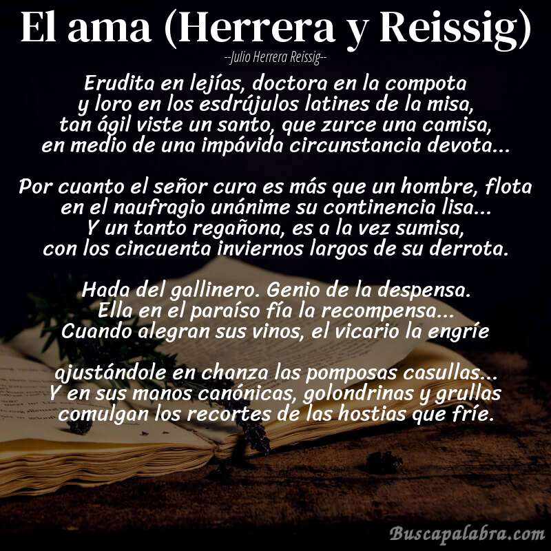 Poema El ama (Herrera y Reissig) de Julio Herrera Reissig con fondo de libro