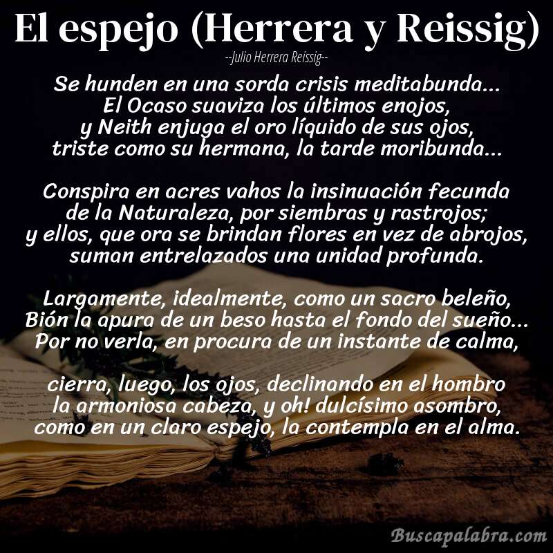 Poema El espejo (Herrera y Reissig) de Julio Herrera Reissig con fondo de libro