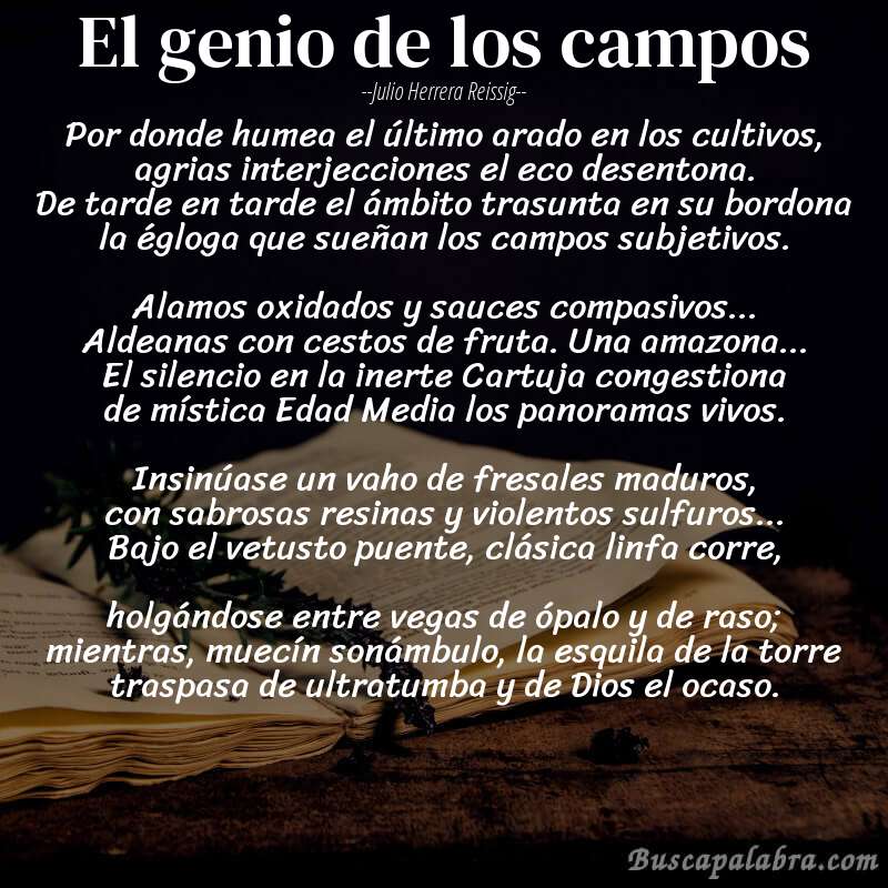 Poema El genio de los campos de Julio Herrera Reissig con fondo de libro