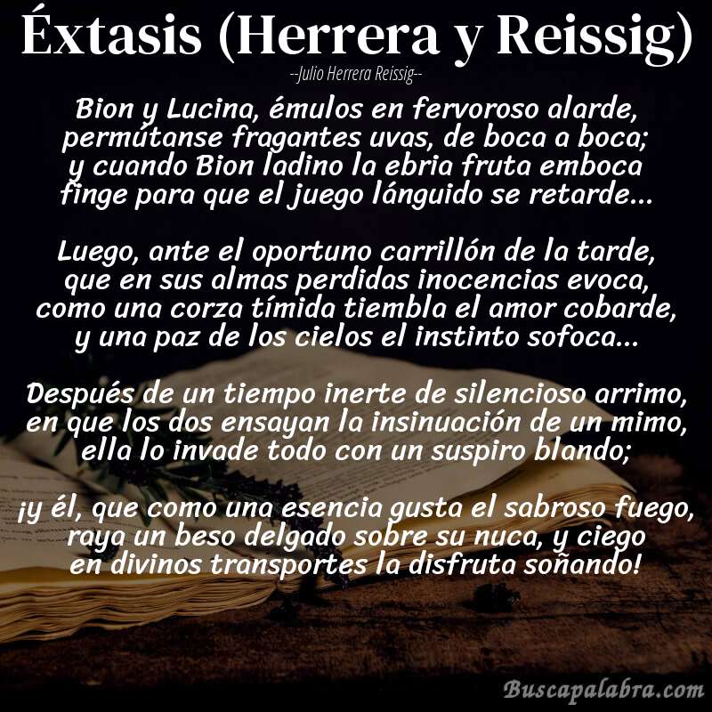 Poema Éxtasis (Herrera y Reissig) de Julio Herrera Reissig con fondo de libro