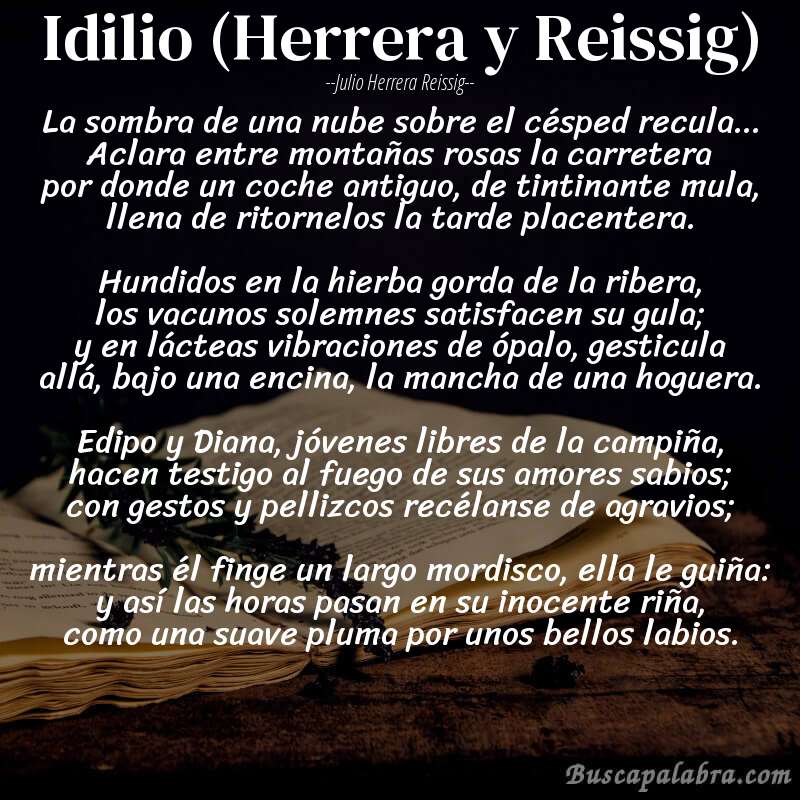 Poema Idilio (Herrera y Reissig) de Julio Herrera Reissig con fondo de libro