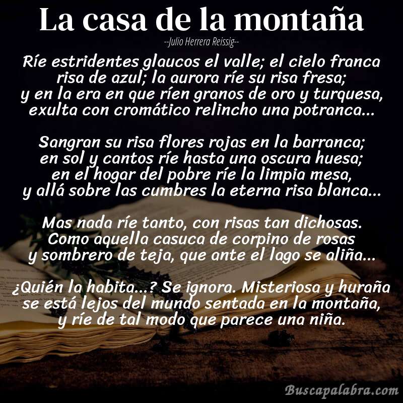 Poema La casa de la montaña de Julio Herrera Reissig con fondo de libro