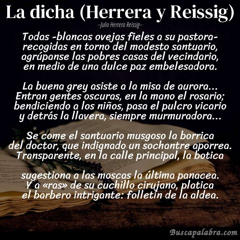 Poema La dicha (Herrera y Reissig) de Julio Herrera Reissig con fondo de libro