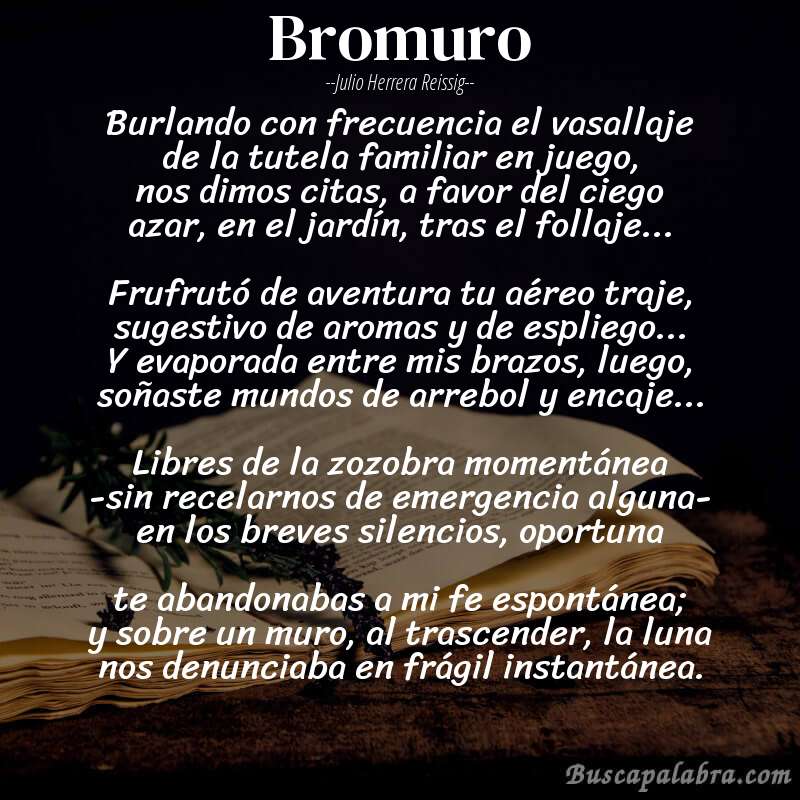 Poema Bromuro de Julio Herrera Reissig con fondo de libro