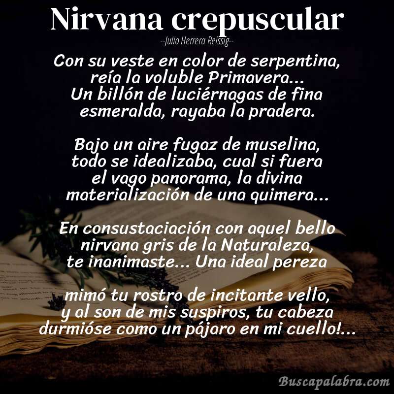 Poema Nirvana crepuscular de Julio Herrera Reissig con fondo de libro
