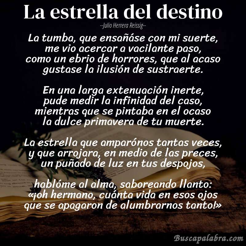 Poema la estrella del destino de Julio Herrera Reissig con fondo de libro
