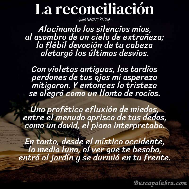 Poema la reconciliación de Julio Herrera Reissig con fondo de libro