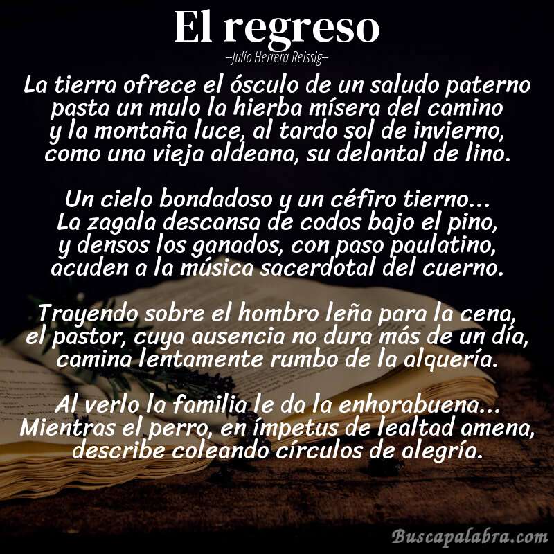 Poema el regreso de Julio Herrera Reissig con fondo de libro
