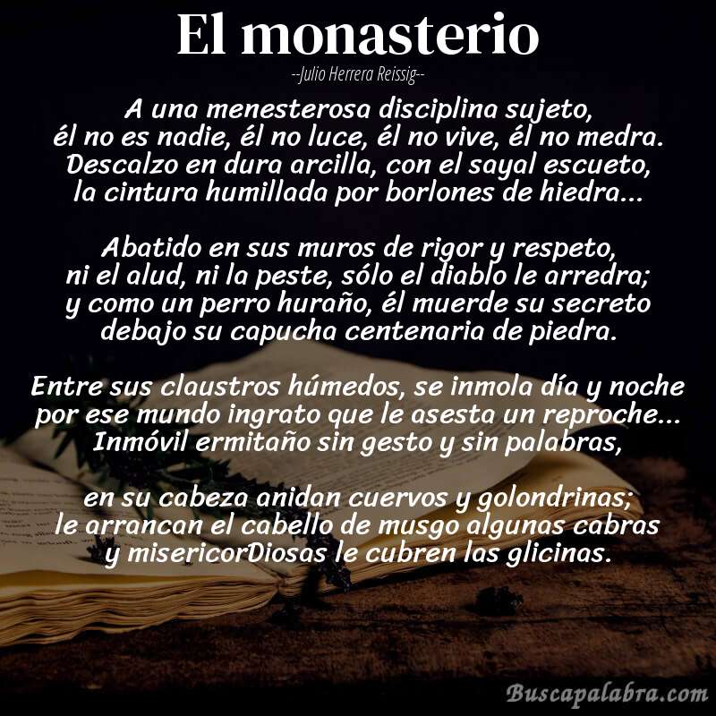 Poema el monasterio de Julio Herrera Reissig con fondo de libro
