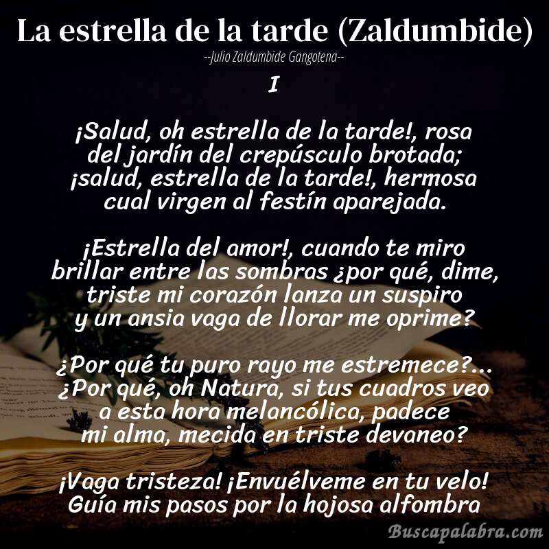 Poema La estrella de la tarde (Zaldumbide) de Julio Zaldumbide Gangotena con fondo de libro