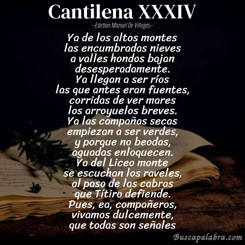 Poema Cantilena XXXIV de Esteban Manuel de Villegas con fondo de libro