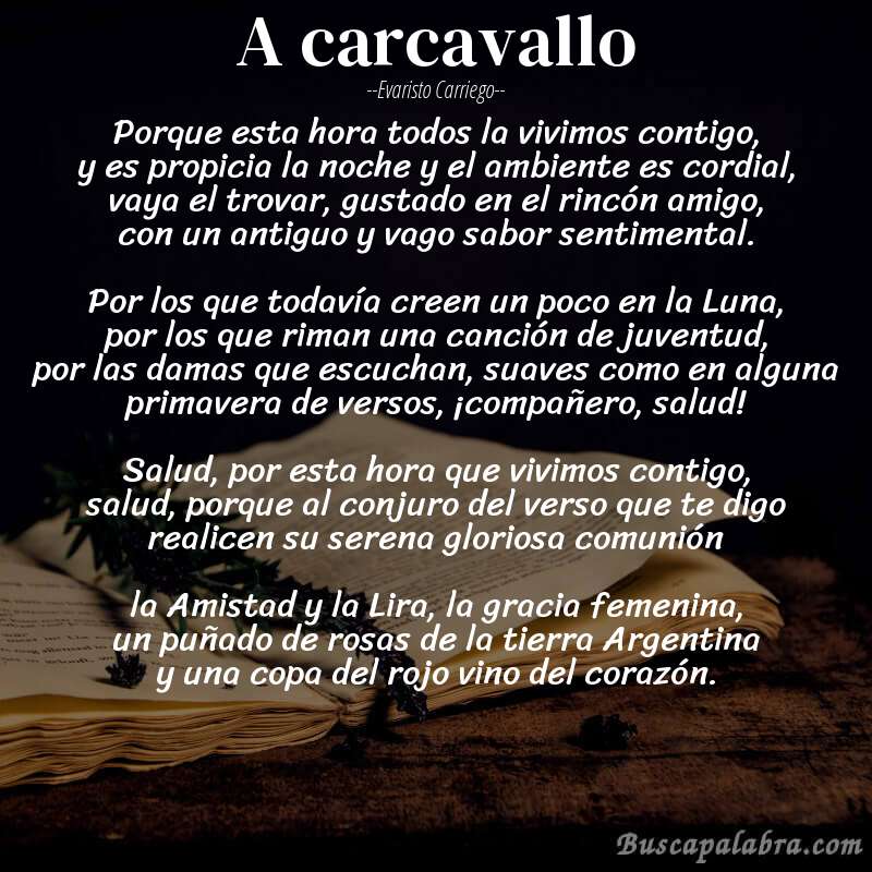 Poema A carcavallo de Evaristo Carriego con fondo de libro