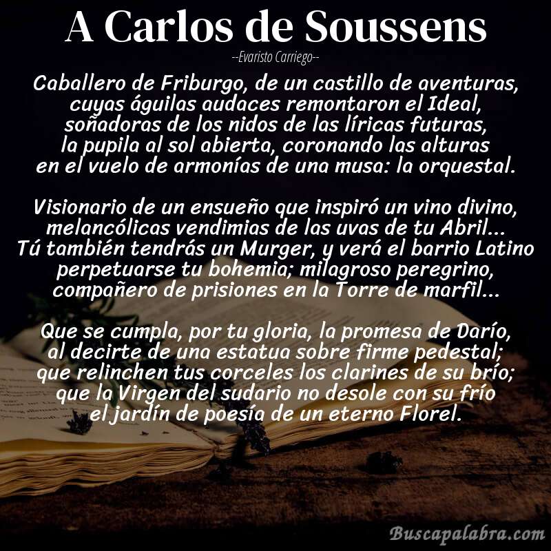 Poema A Carlos de Soussens de Evaristo Carriego con fondo de libro