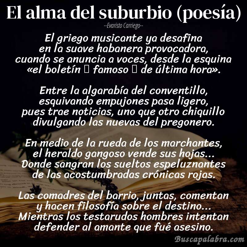 Poema El alma del suburbio (poesía) de Evaristo Carriego con fondo de libro