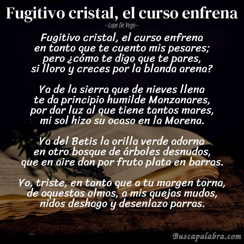 Poema Fugitivo cristal, el curso enfrena de Lope de Vega con fondo de libro
