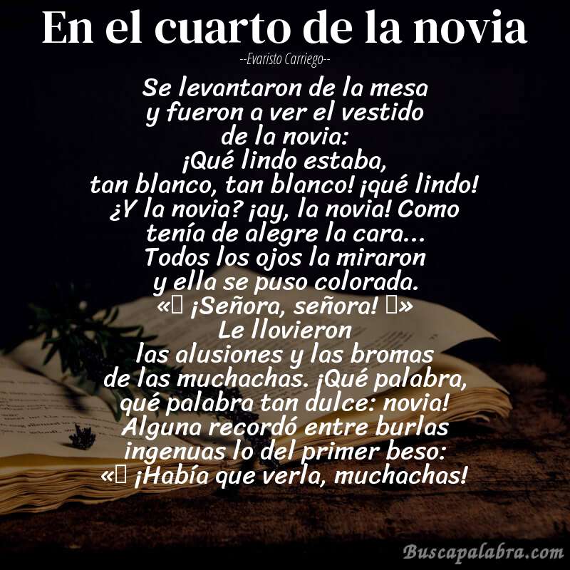 Poema En el cuarto de la novia de Evaristo Carriego con fondo de libro