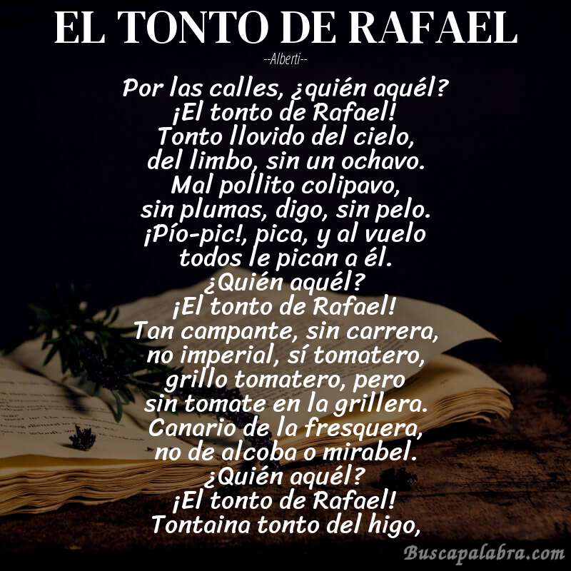 Poema EL TONTO DE RAFAEL de Alberti con fondo de libro