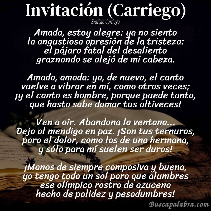 Poema Invitación (Carriego) de Evaristo Carriego con fondo de libro