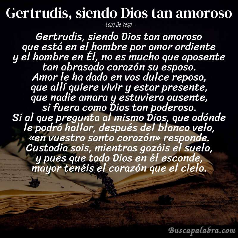 Poema Gertrudis, siendo Dios tan amoroso de Lope de Vega con fondo de libro