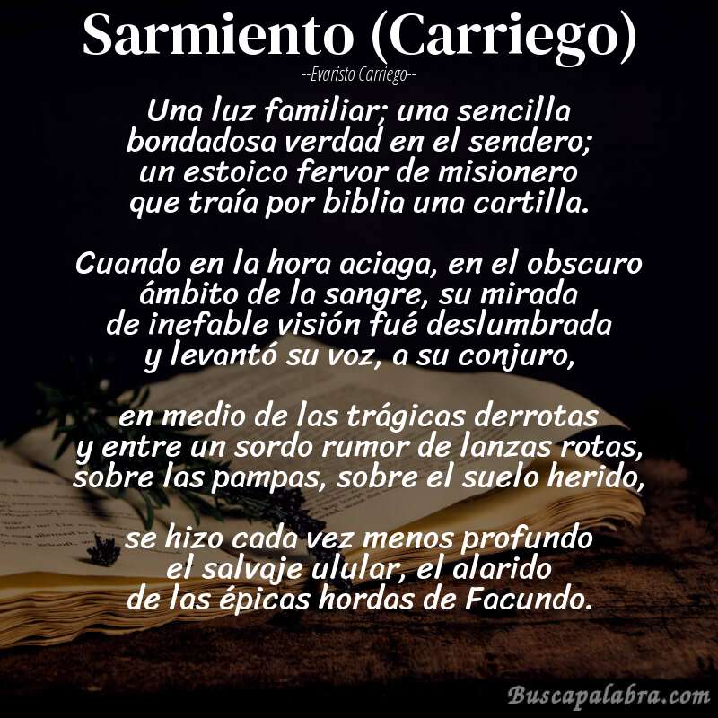 Poema Sarmiento (Carriego) de Evaristo Carriego con fondo de libro