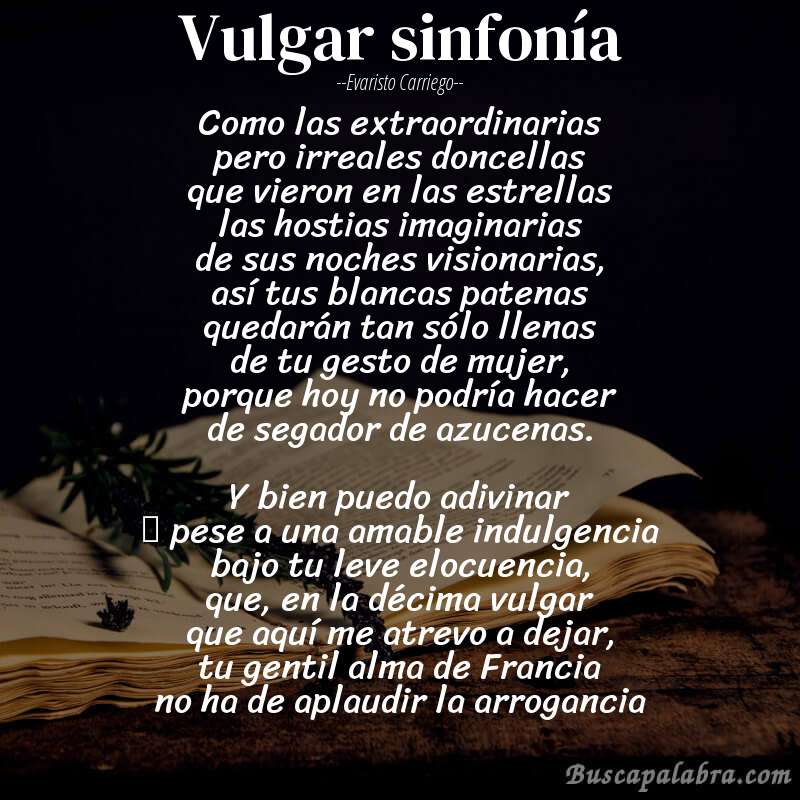 Poema Vulgar sinfonía de Evaristo Carriego con fondo de libro