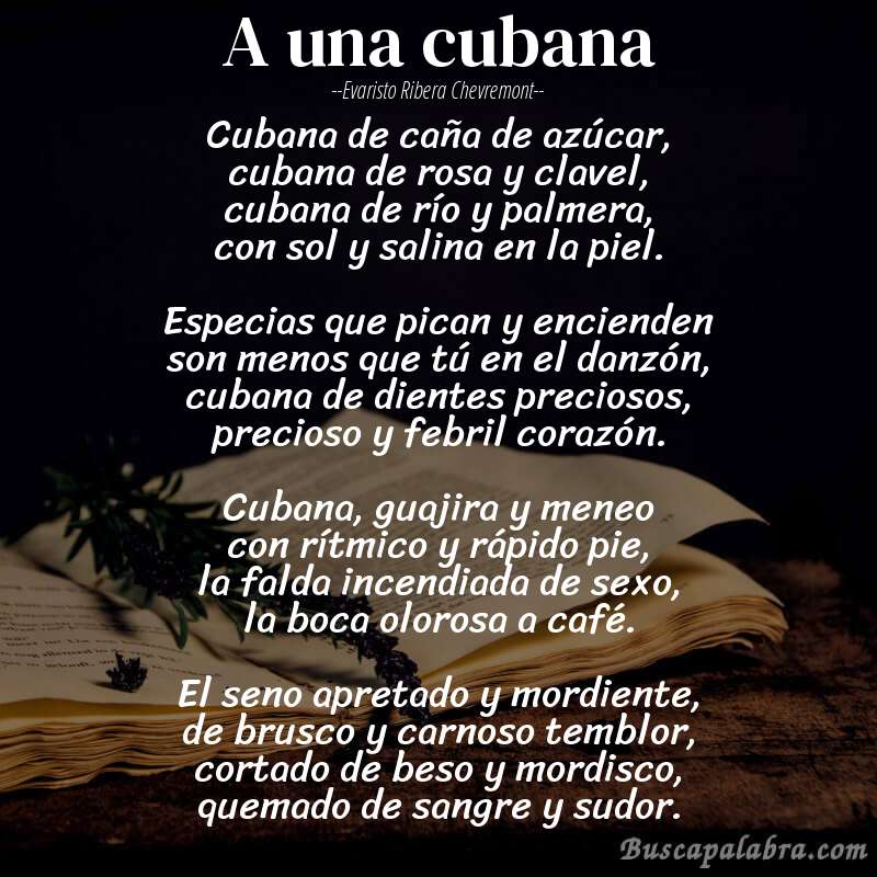 Poema a una cubana de Evaristo Ribera Chevremont con fondo de libro