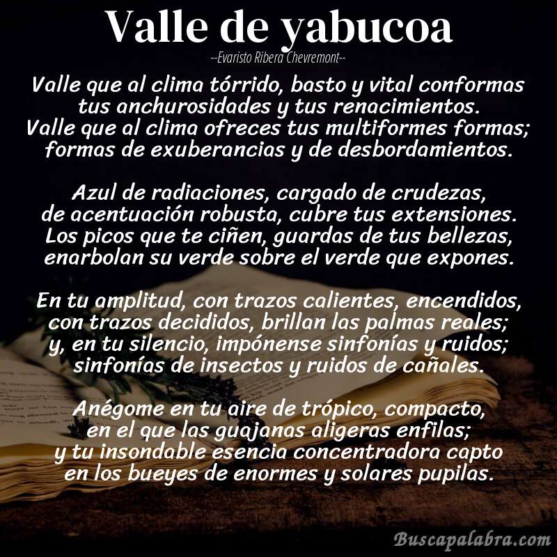 Poema valle de yabucoa de Evaristo Ribera Chevremont con fondo de libro