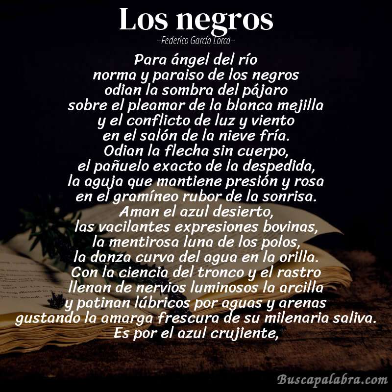 Poema los negros de Federico García Lorca con fondo de libro