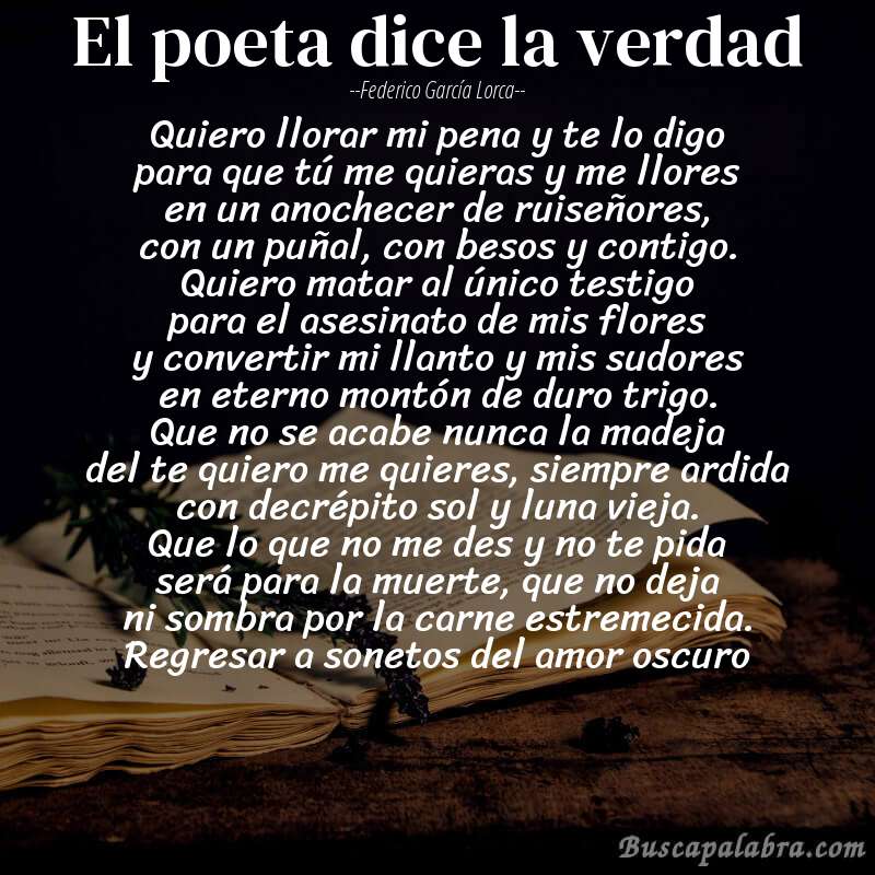 Poema el poeta dice la verdad de Federico García Lorca con fondo de libro