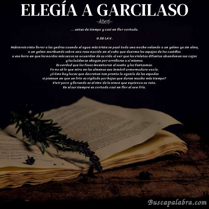Poema ELEGÍA A GARCILASO de Alberti con fondo de libro