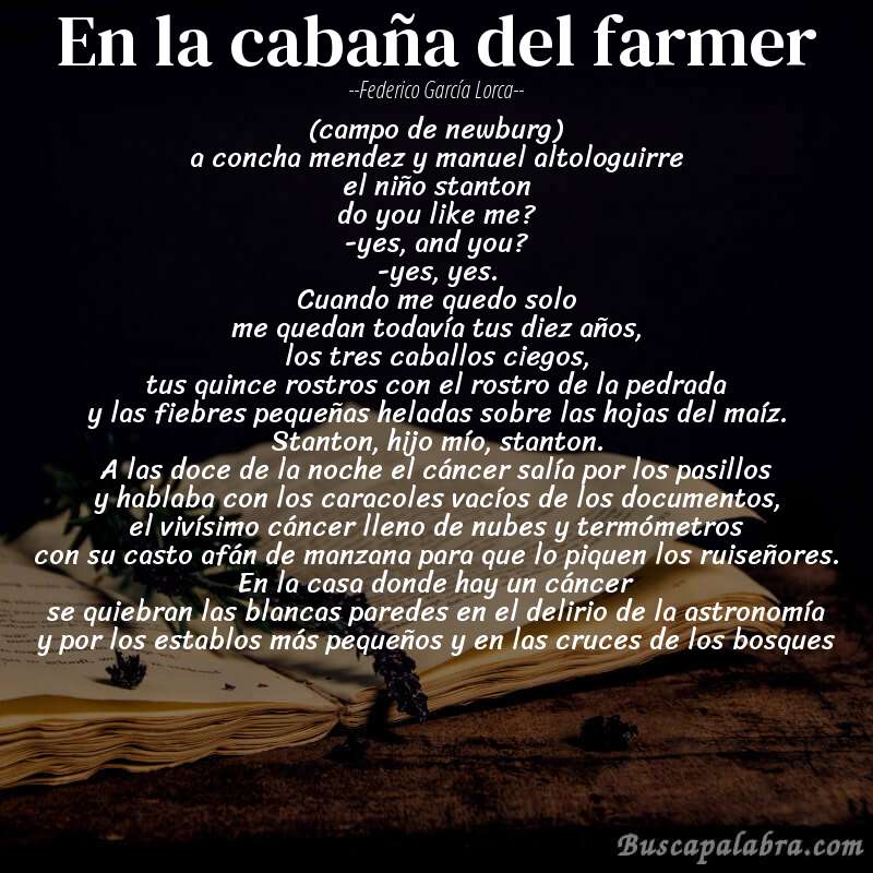 Poema en la cabaña del farmer de Federico García Lorca con fondo de libro