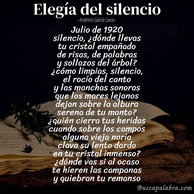 Poema elegía del silencio de Federico García Lorca con fondo de libro
