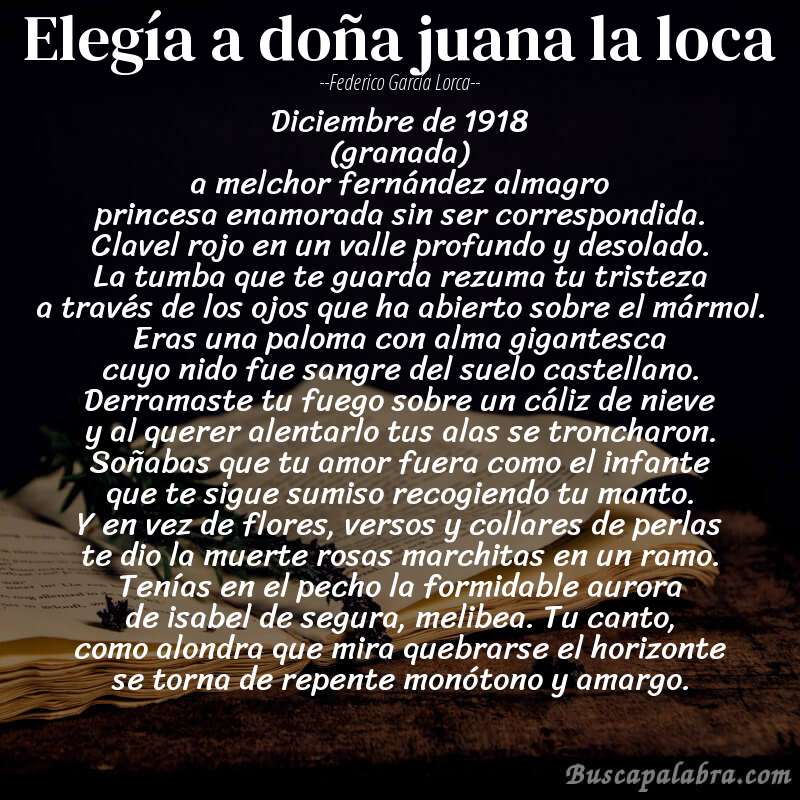 Poema elegía a doña juana la loca de Federico García Lorca con fondo de libro
