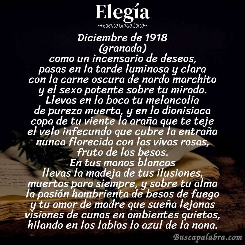 Poema elegía de Federico García Lorca con fondo de libro