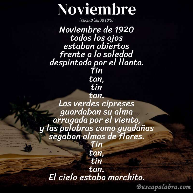 Poema noviembre de Federico García Lorca con fondo de libro