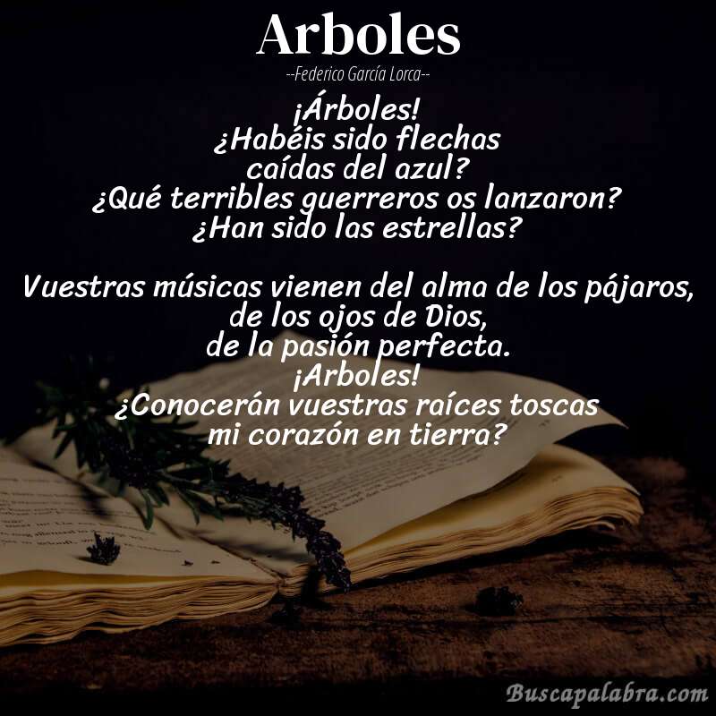 Poema Arboles de Federico García Lorca con fondo de libro